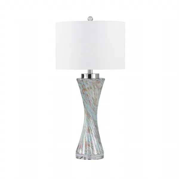 78cm Clear Blue Gold Twist Table Lamp With White Linen Shade