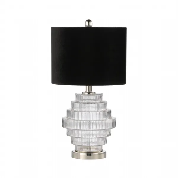 59. 5cm Clear Glass Table Lamp With Black Velvet Shade Silver Inside