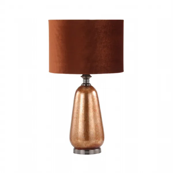57cm Red Copper Glass Table Lamp With Amber Velvet Shade