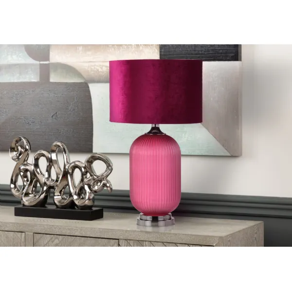 77. 5cm Mulberry Purple Pleated Glass Table Lamp With Purple Velvet Shade