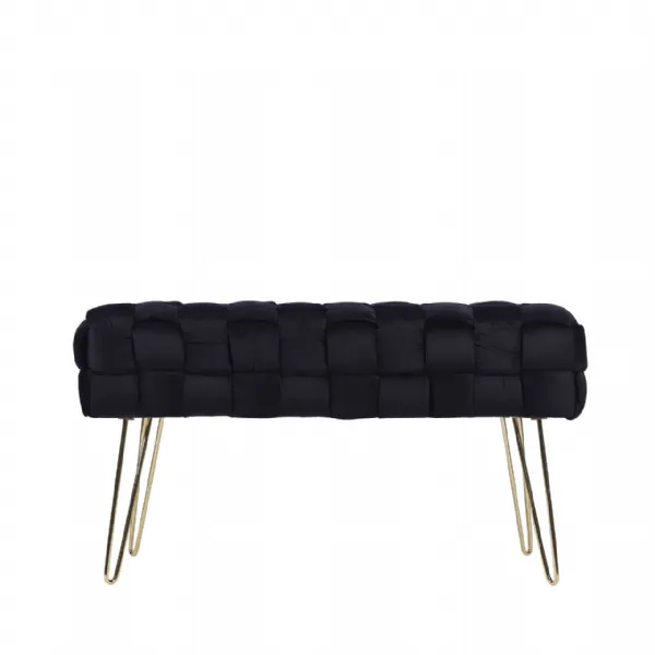 Black Velvet Woven Bench With Gold Legs