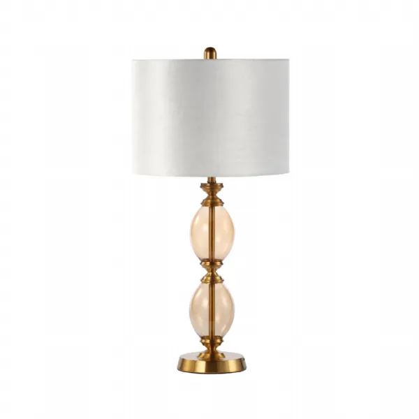73. 5cm Amber Brown Glass Table Lamp With Cream Velvet Shade
