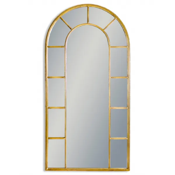 Antique Gold Metal Arched Window Wall Mirror