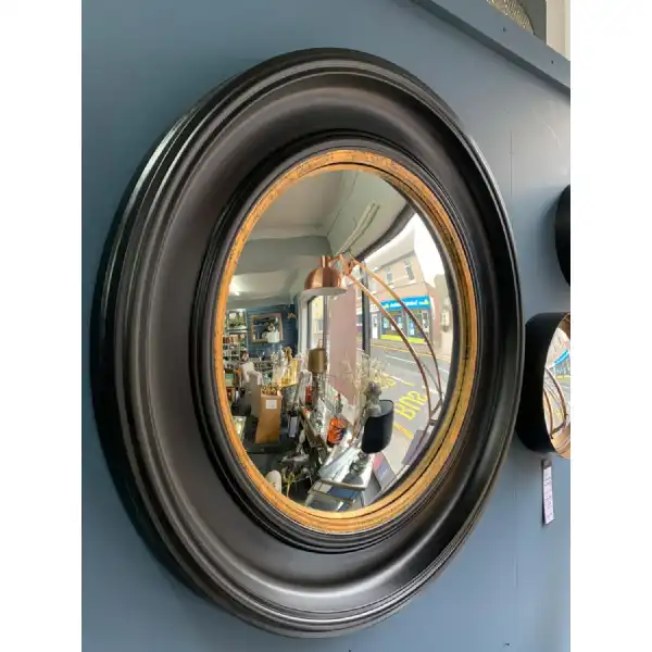 Black and Gold Round Glass Fisheye Wall Mirror