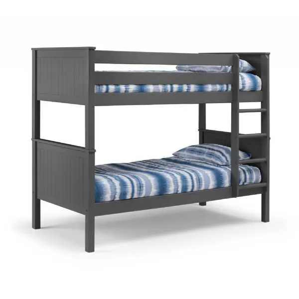 Anthracite Grey Wooden 2 x Single 90cm 3ft Nordic Style Kids Bunk Bed Twin Sleeper