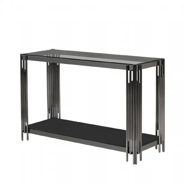 Cohen Black Gunmetal Steel Tubes And Smoke Glass Top Console Table