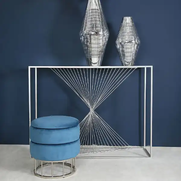 Silver Metal Console Table with Clear Glass Top
