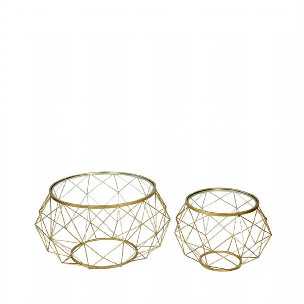 Set Of 2 Gold Metal Mesh Coffee Table With Glass Top