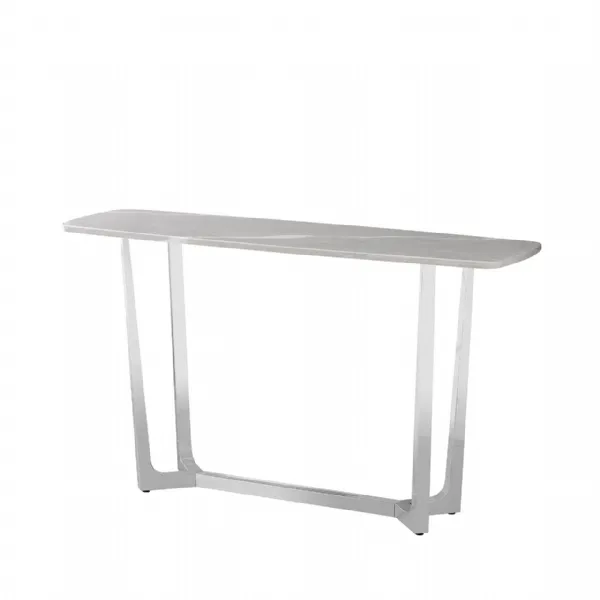 Meghan Chrome Metal With Grey Faux Marble Top Console Table