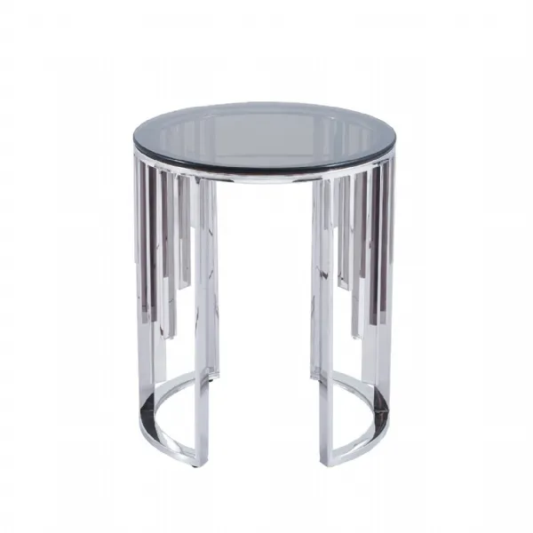 Owen Round Chrome With Smoke Glass Top Metal End Table
