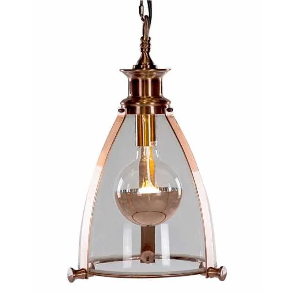 Copper Metal Glass Lantern Ceiling Light On Chain
