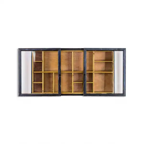 Black Wooden Sliding Glass Wall Cabinet