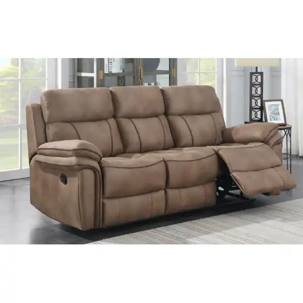 Brown Fabric 3 Seat Manual Recliner Sofa