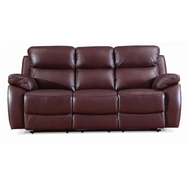 3 Seat Reclining Leather Sofa in Burgundy or Tabac