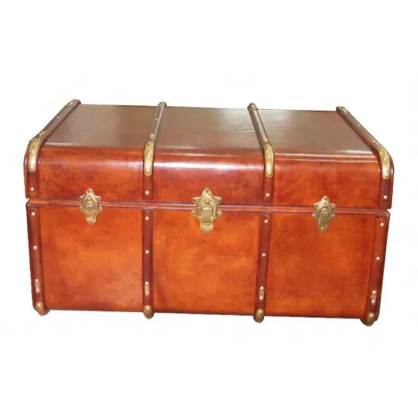 Handcrafted Leather And Brass Trunk Cognac