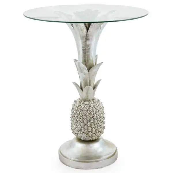 Silver Pineapple Round Side Table with Glass Top