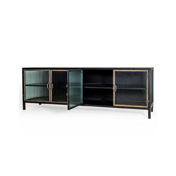 Black and Gold Metal and Glass Sideboard 160cm Wide