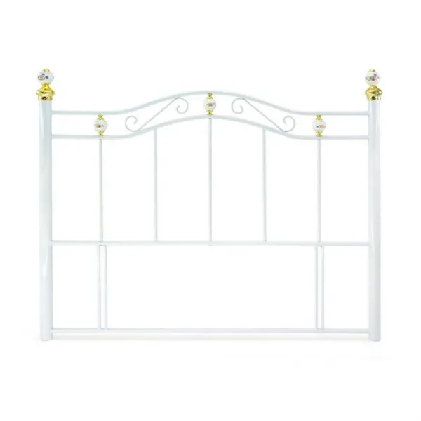 Metal Headboard in White Gloss with Gold Knobs 4ft