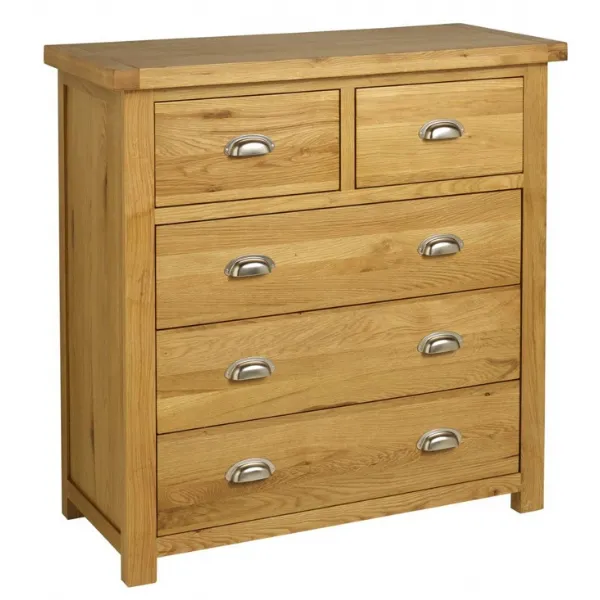 Solid Oak 2 Over 3 Drawer Chest