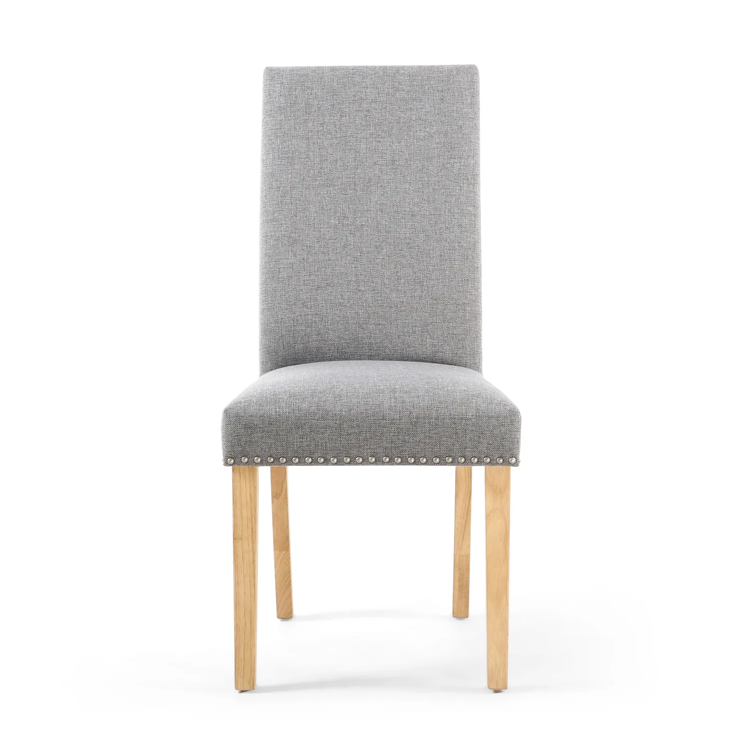 Grey Fabric Studded Dining Chair Light Wood Legs