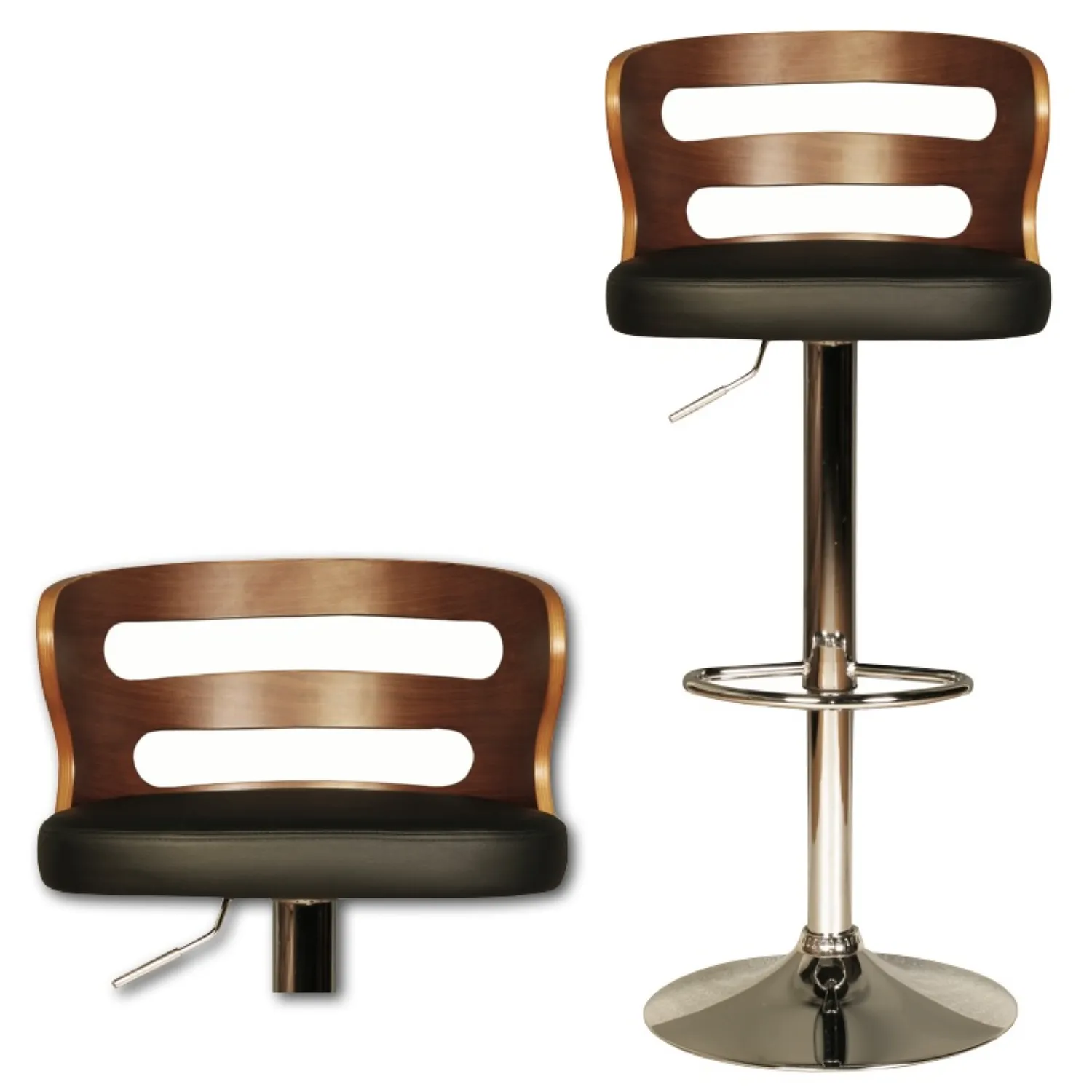 Walnut and Faux Leather Bar Stool