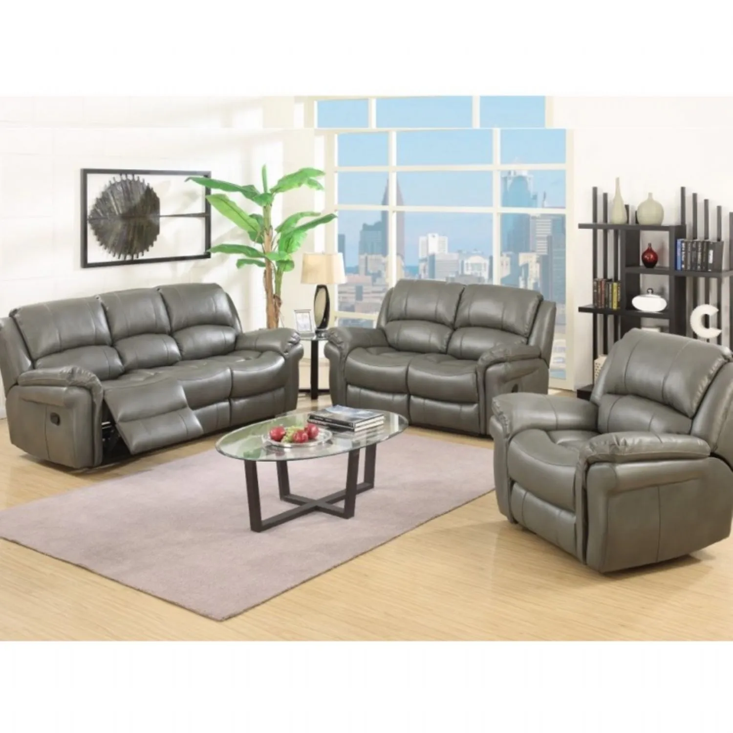 Leather Air 3 + 1 + 1 Manual Reclining Sofa Set