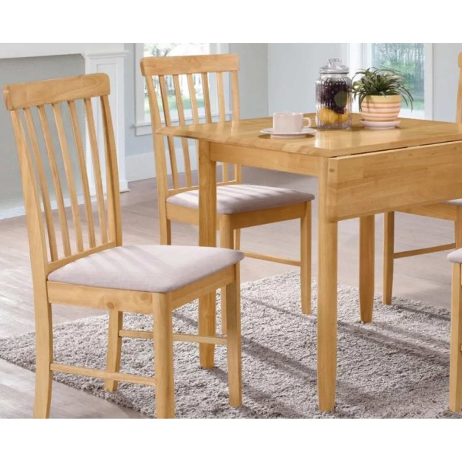 Light Solid Hardwood Square Drop Leaf Dining Table and 2 Chairs