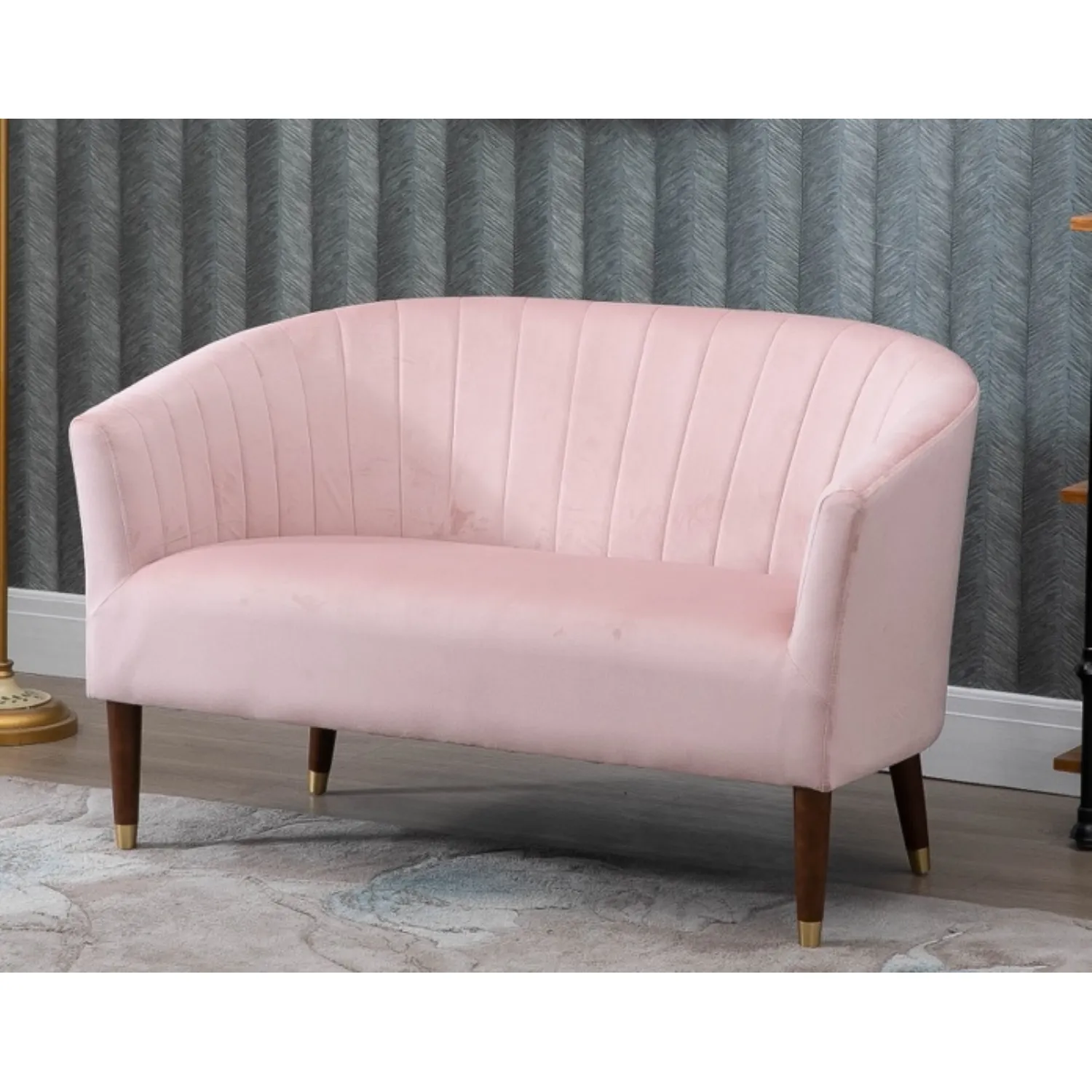 Pleated Blush Pink Fabric Accent 2 Seat Sofa