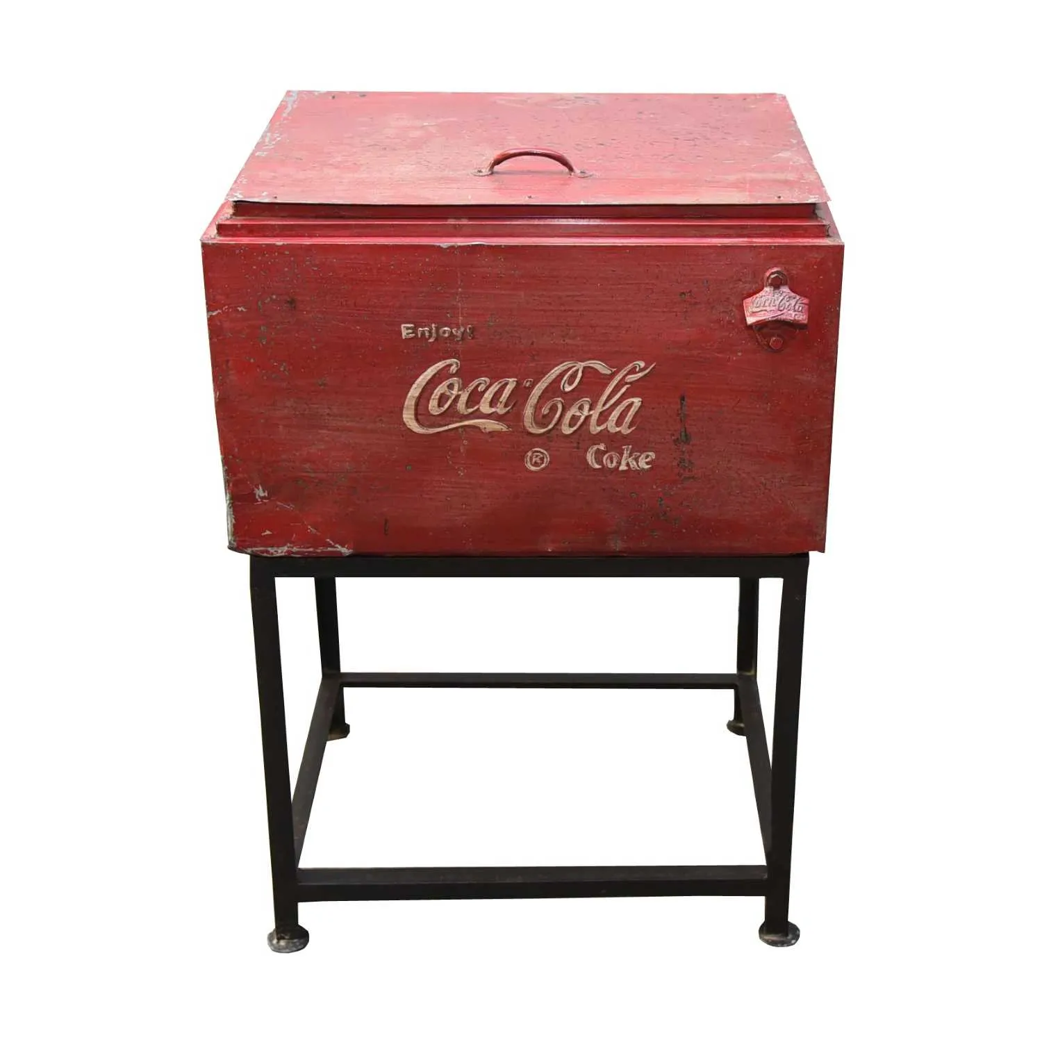 Antique Carnival Vintage Metal Red Finish Coca Cola Wine Cooler Box on Stand