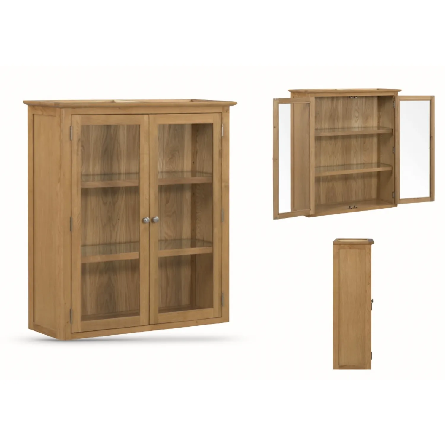 Light Solid Oak 2 Door, 2 Drawer Glazed Top Dresser