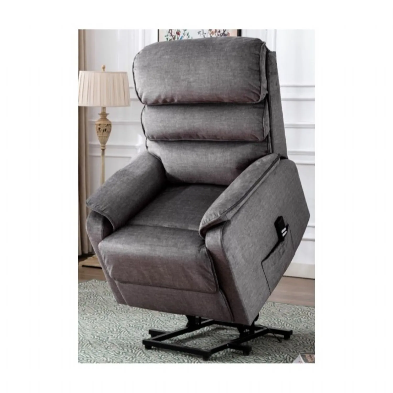 Grey Fabric Dual Lift and Tilt Electric Arm Chair