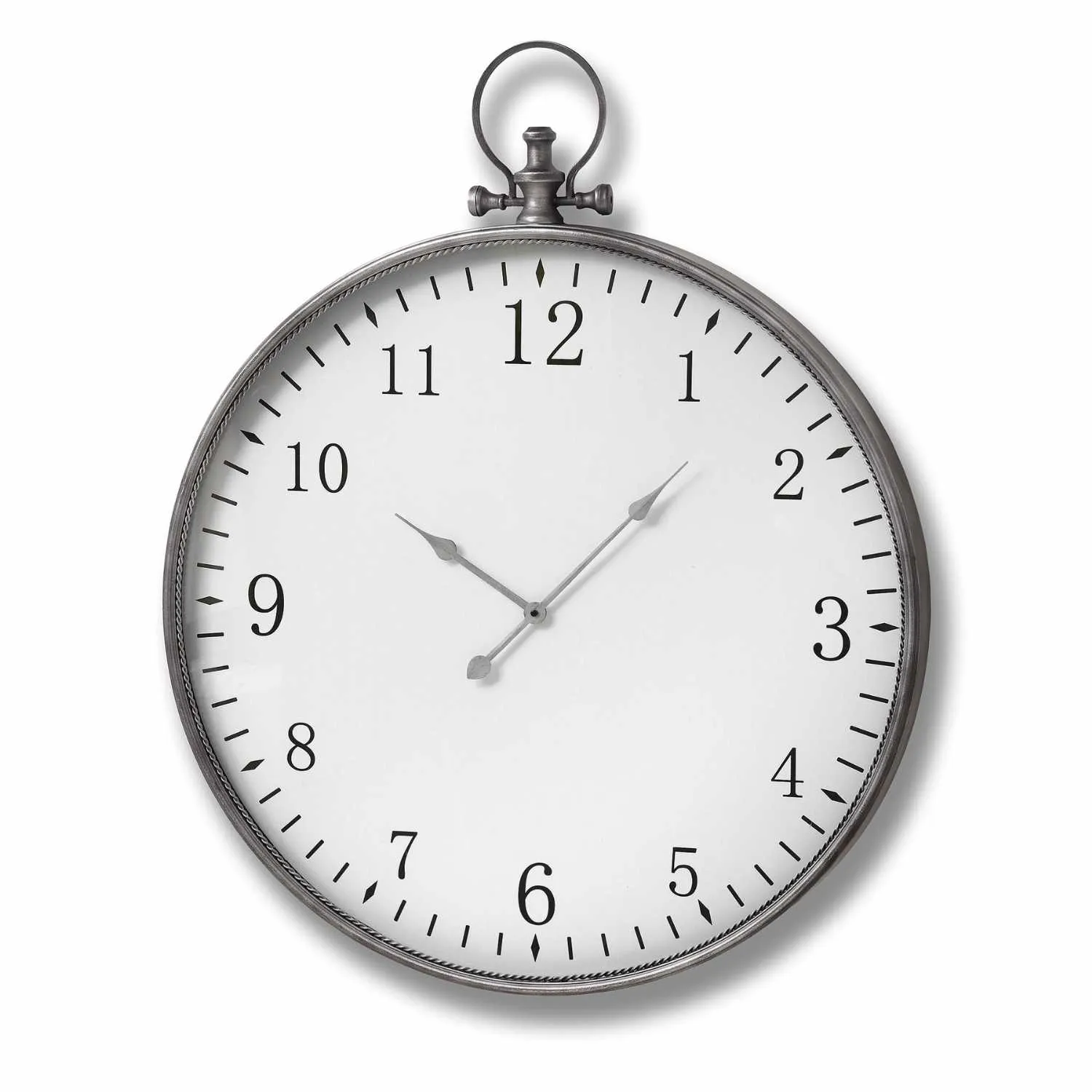 Silver Finished Metal Round Pocket Style Watch Wall Clock Transitional Glam Chic And Sleek