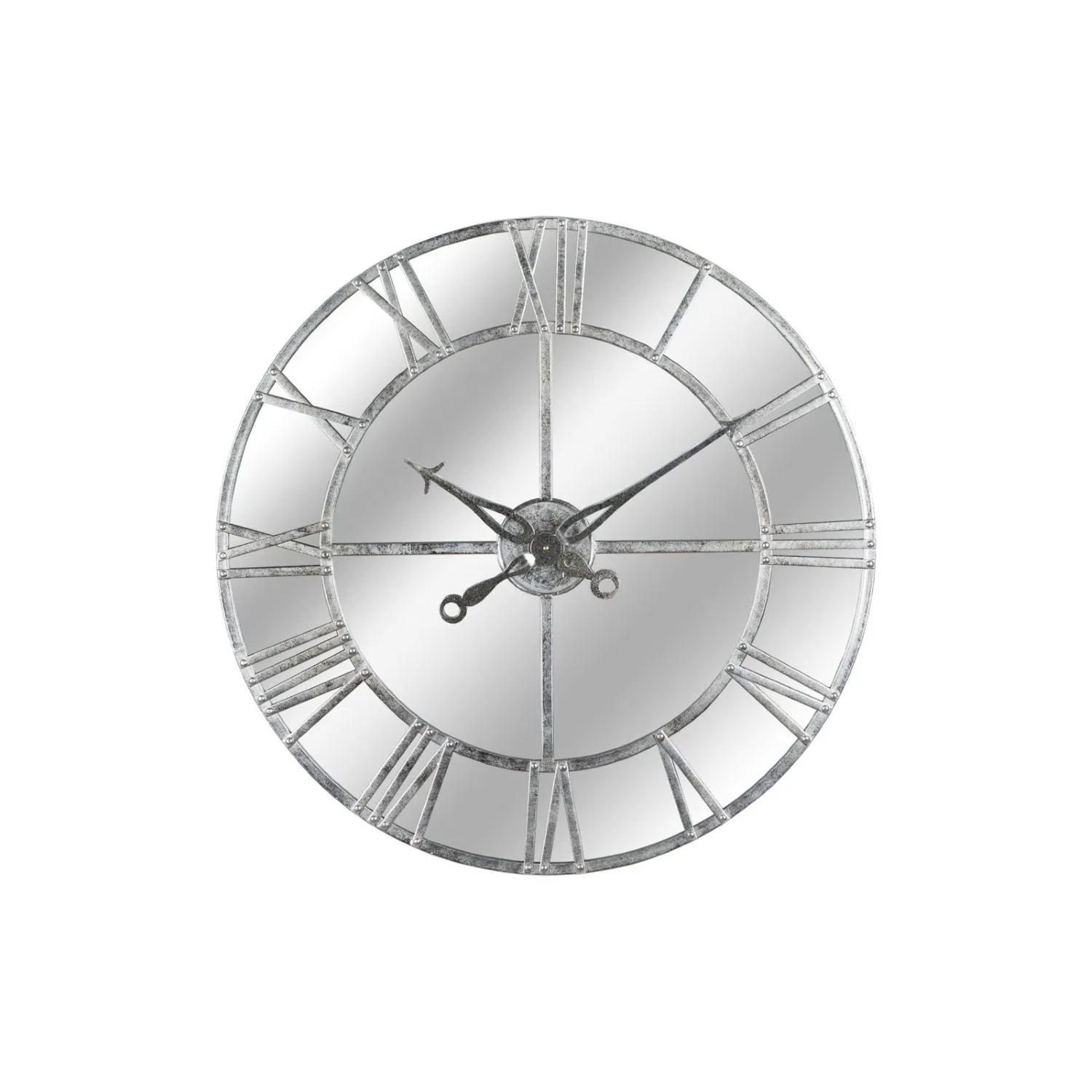 Traditional Style Large Round Silver Foil Mirrored Glass Wall Clock 85cm Diameter