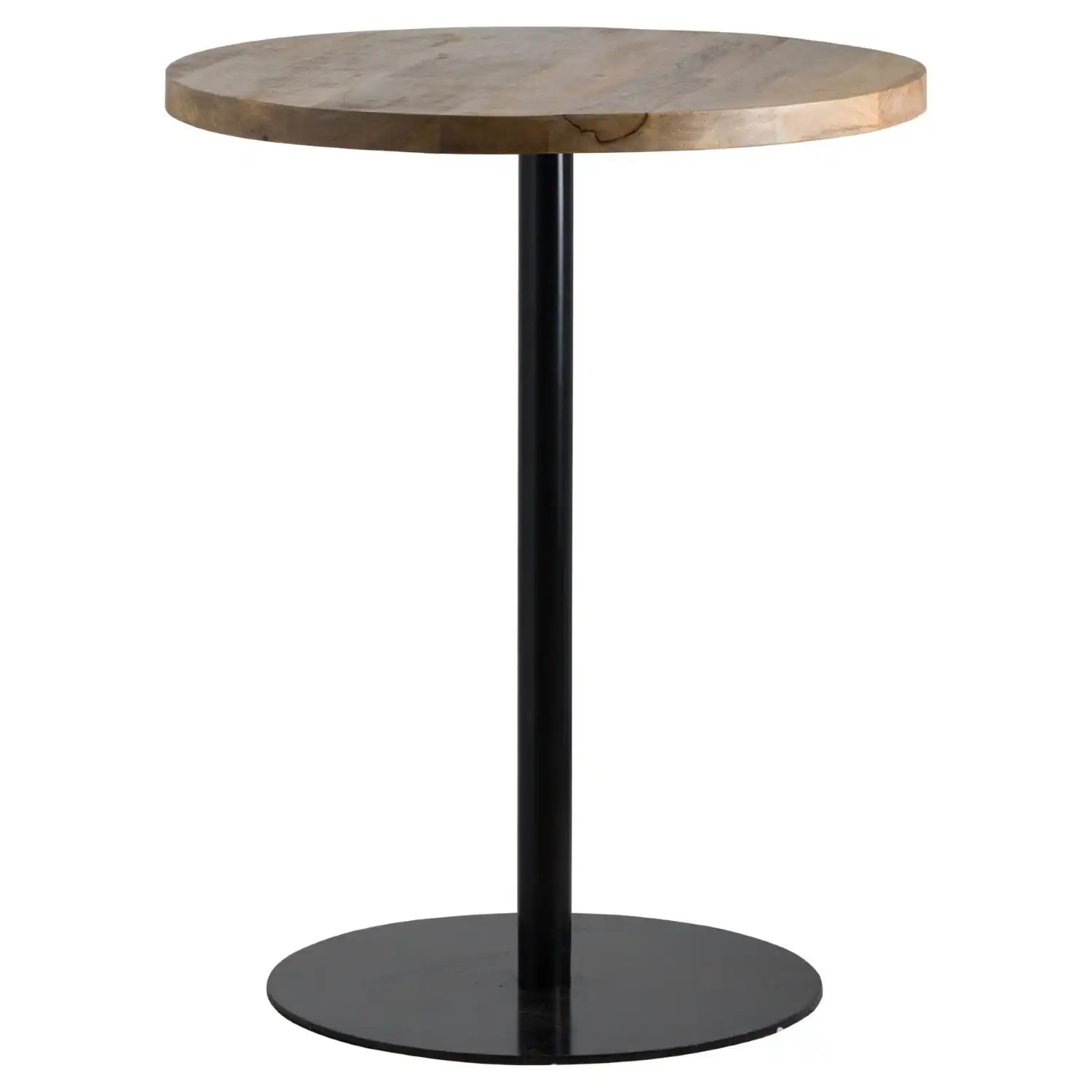 Industrial Style Tall Bar Table With Round Wood Top And Black Finish Metal Base 98x80cm