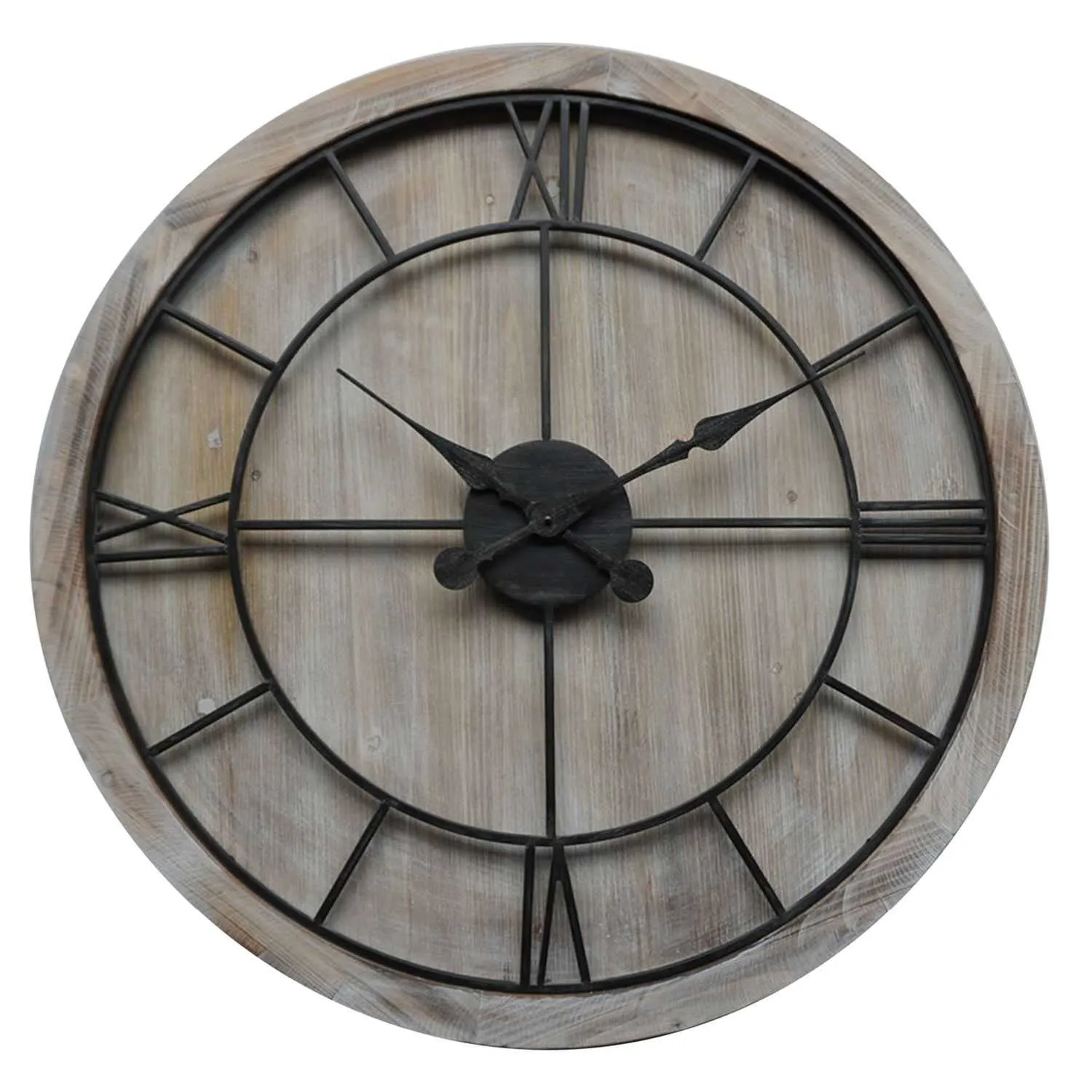Williston Large Wooden Round Wall Clock Grey Metal Roman Numeral Clock Face 90cm Dia