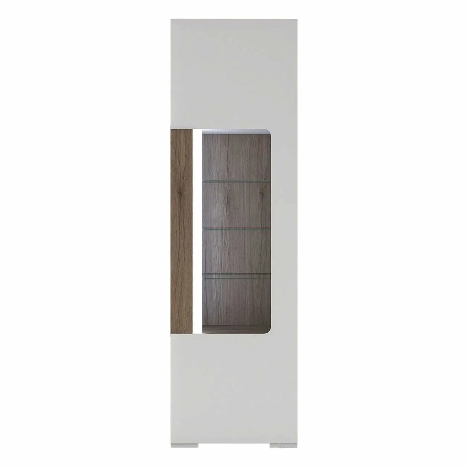 Tall Narrow Glazed Display Cabinet In White High Gloss With Internal Shelves