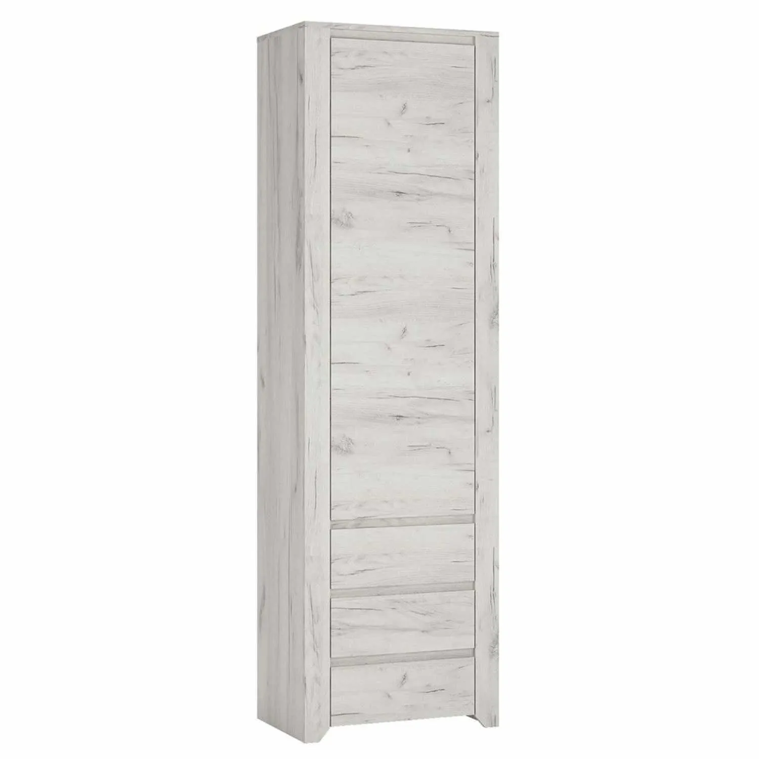 White Oak Tall Narrow 1 Door 3 Drawer Storage Cupboard Modern