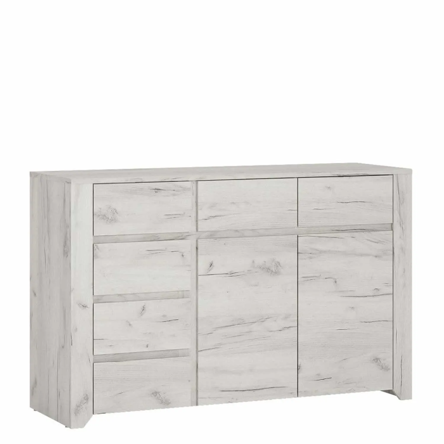 White Oak 2 Door 6 (3+3) Drawer 119cm Wide Chest Cupboard