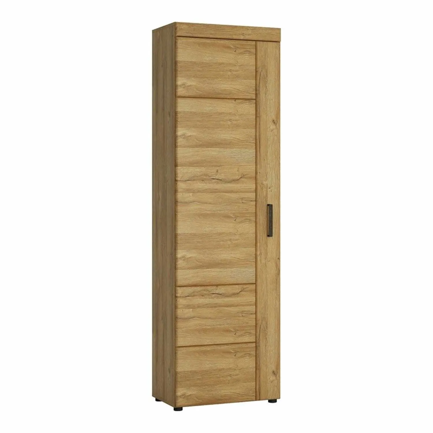 Medium Oak Tall Slim Storage Media Cupboard LH 5 Shelves 195cm Tall