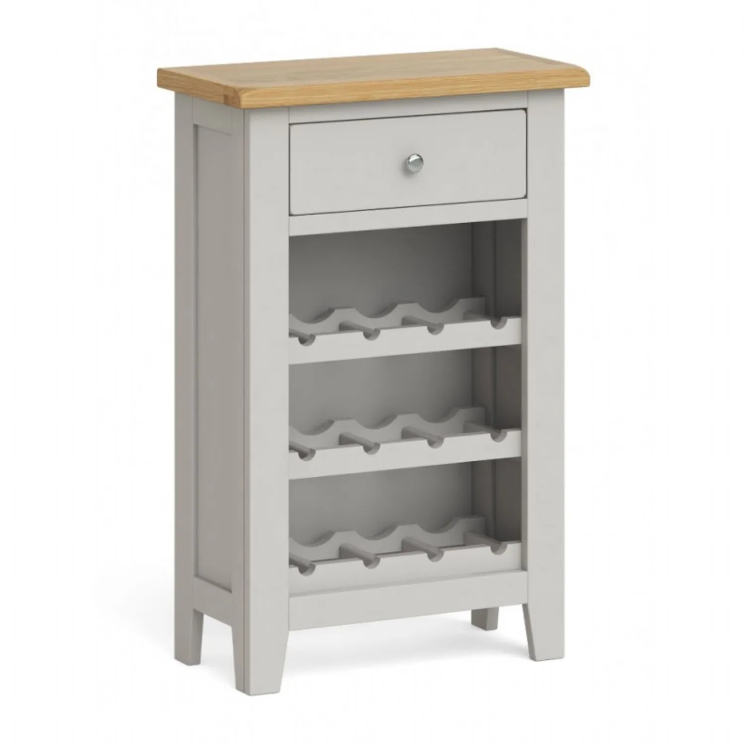 Solid Oak and Grey Painted Wine Rack with Drawer