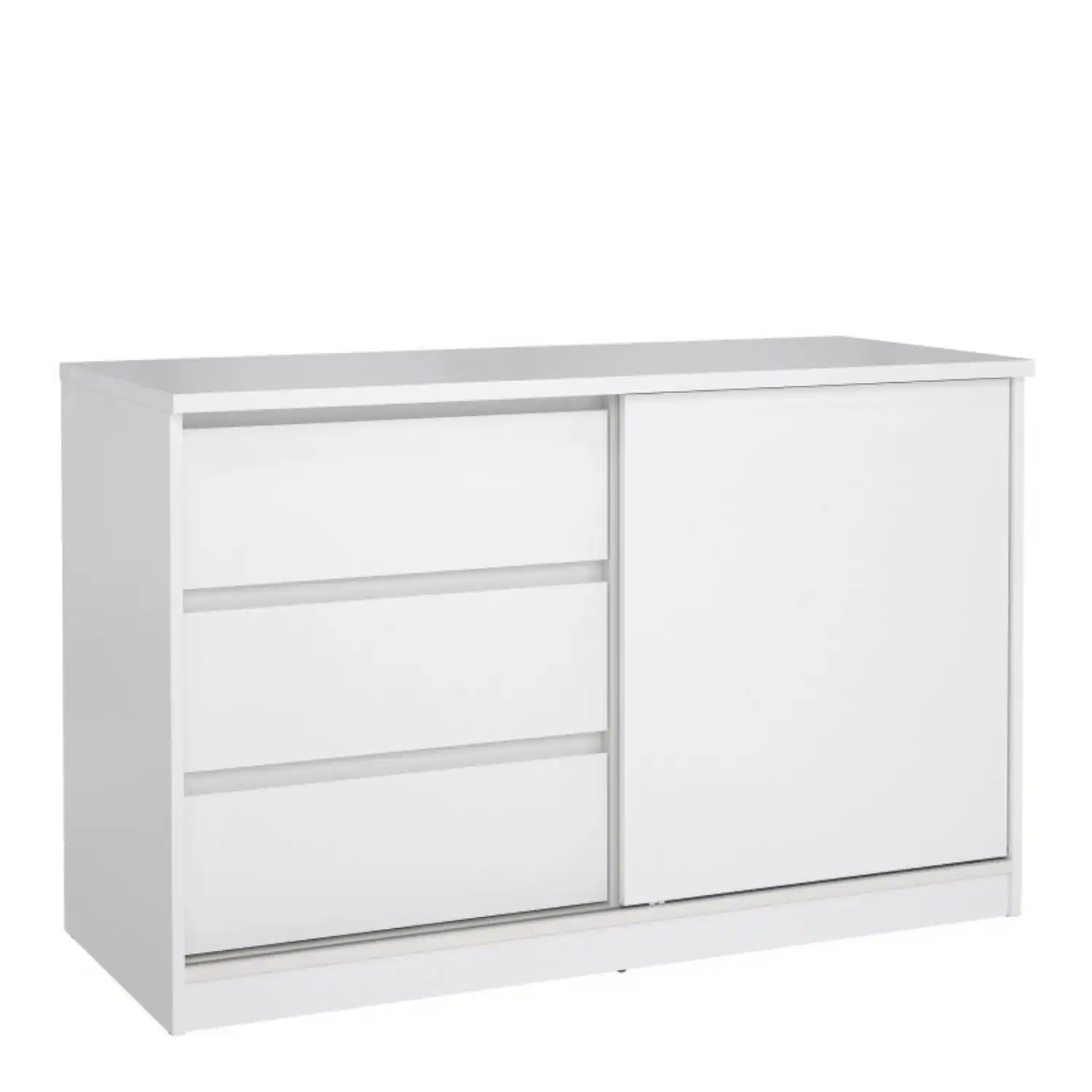 Storage Unit with 1 Sliding Door and 3 Drawers in White High Gloss