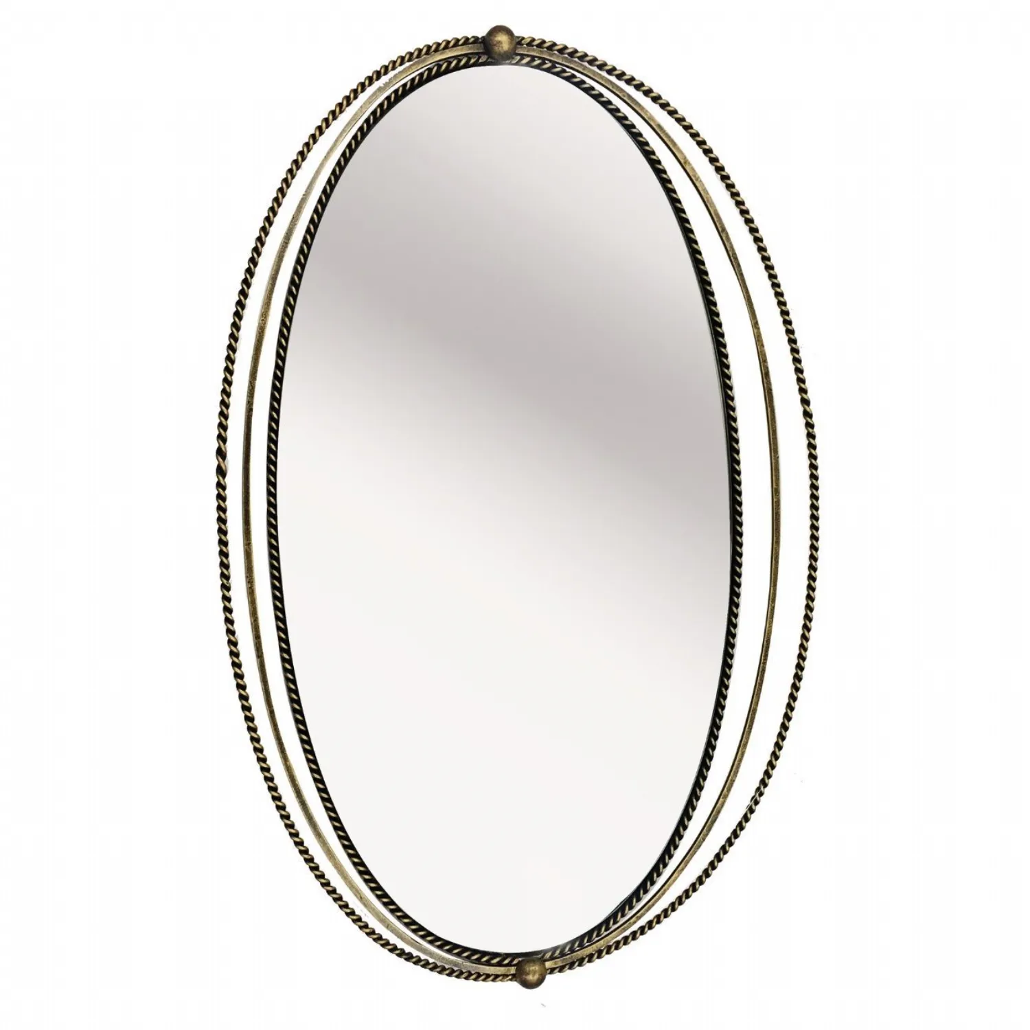 Traditional Oval Gold Iron Wall Mirror With Fine Rope Frame