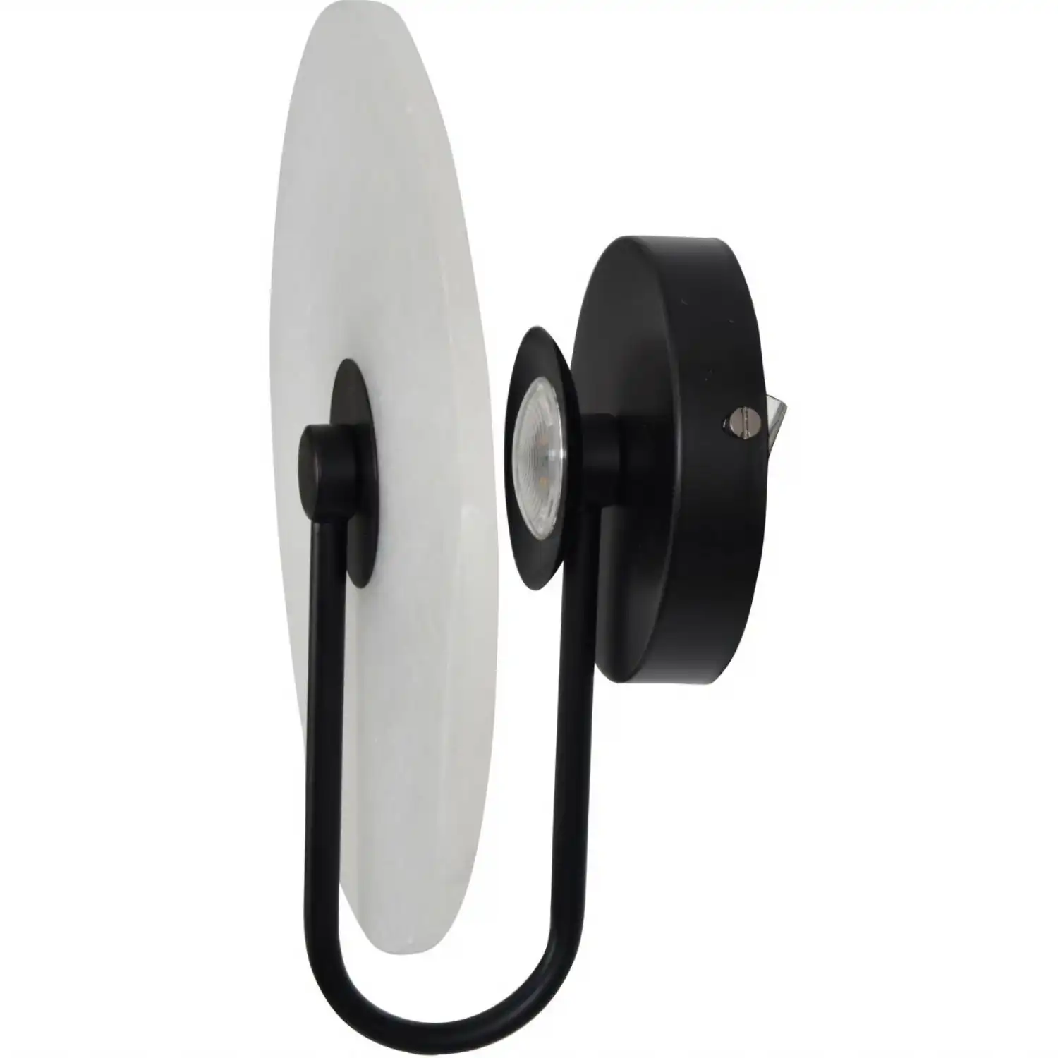 Opaque White Marble Disc LED Wall Light Black Stand
