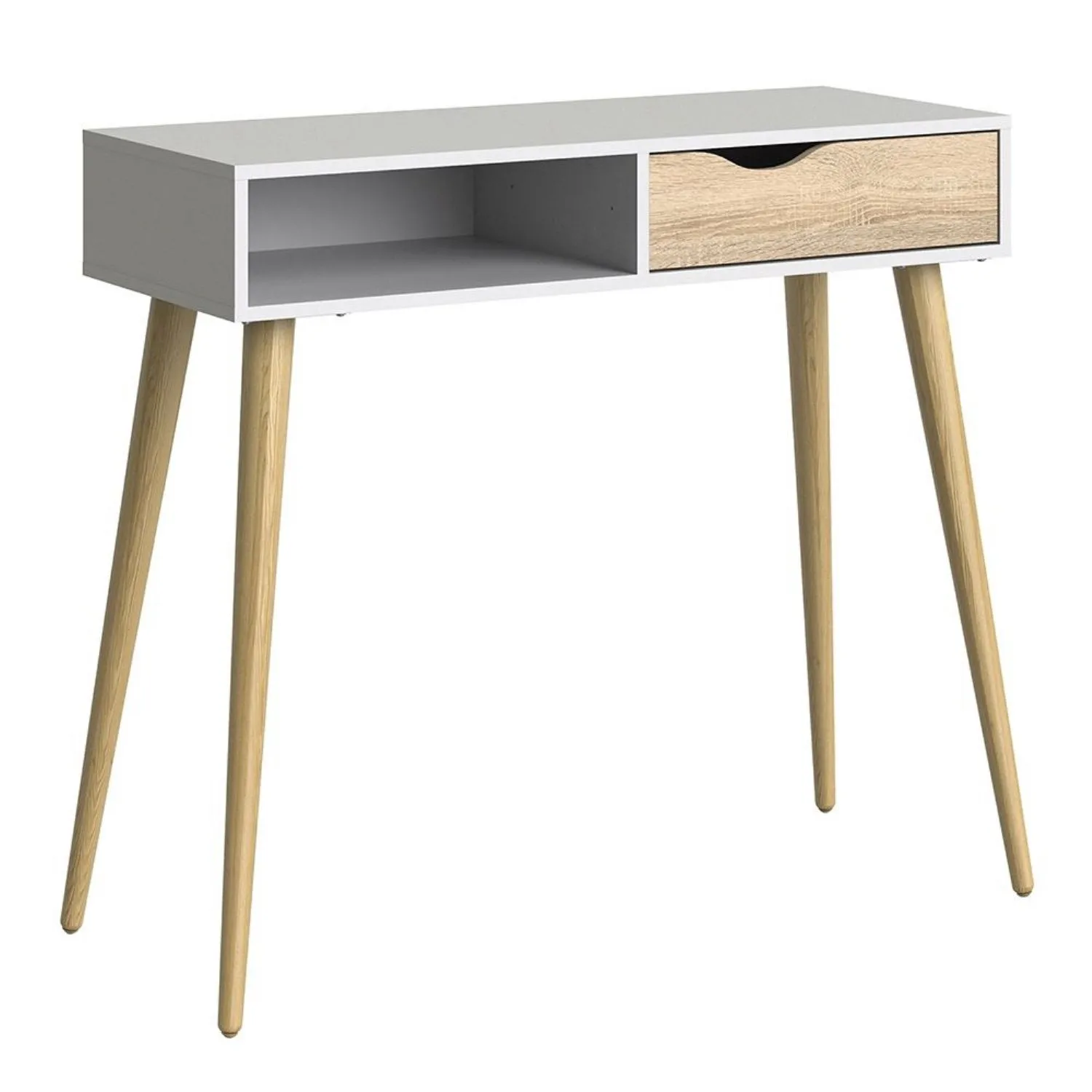 White and Oak 1 Drawer 1 Shelf Console Hall Table 89.8x103cm