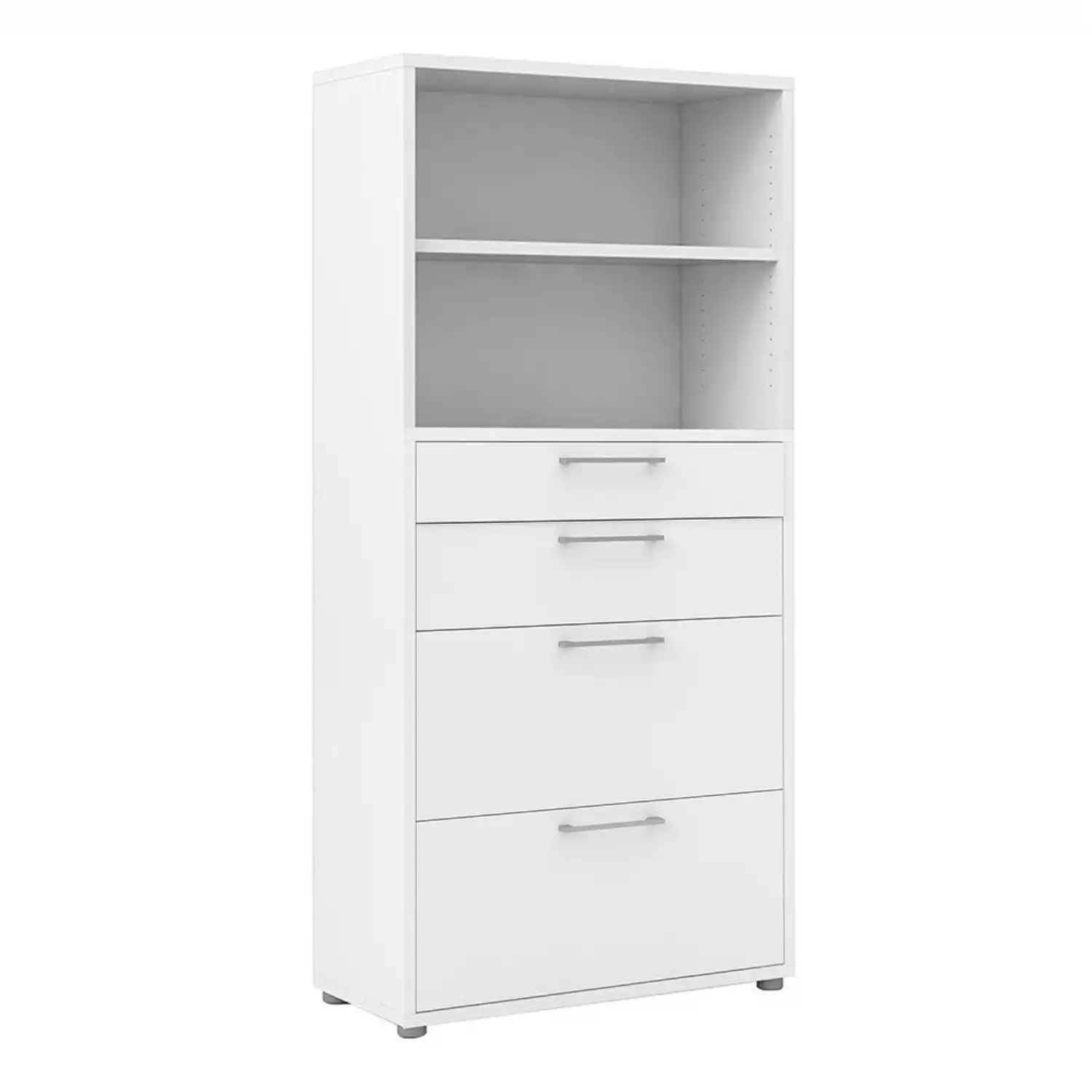 Bookcase 4 Shelves With 2 Drawers + 2 File Drawers in White