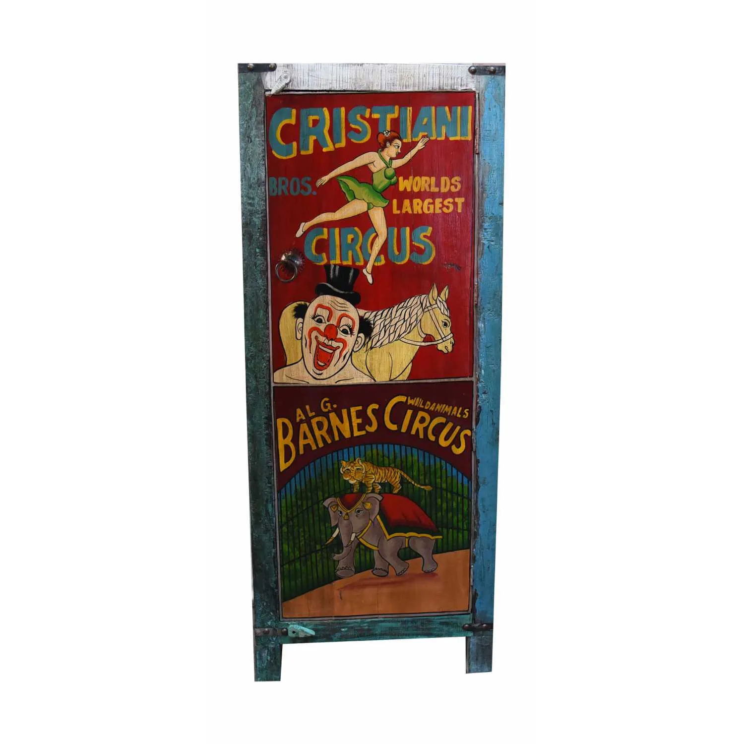 Circus Carnival Hand Painted Colourful Vintage Circus 1 Door Tall Storage Cabinet