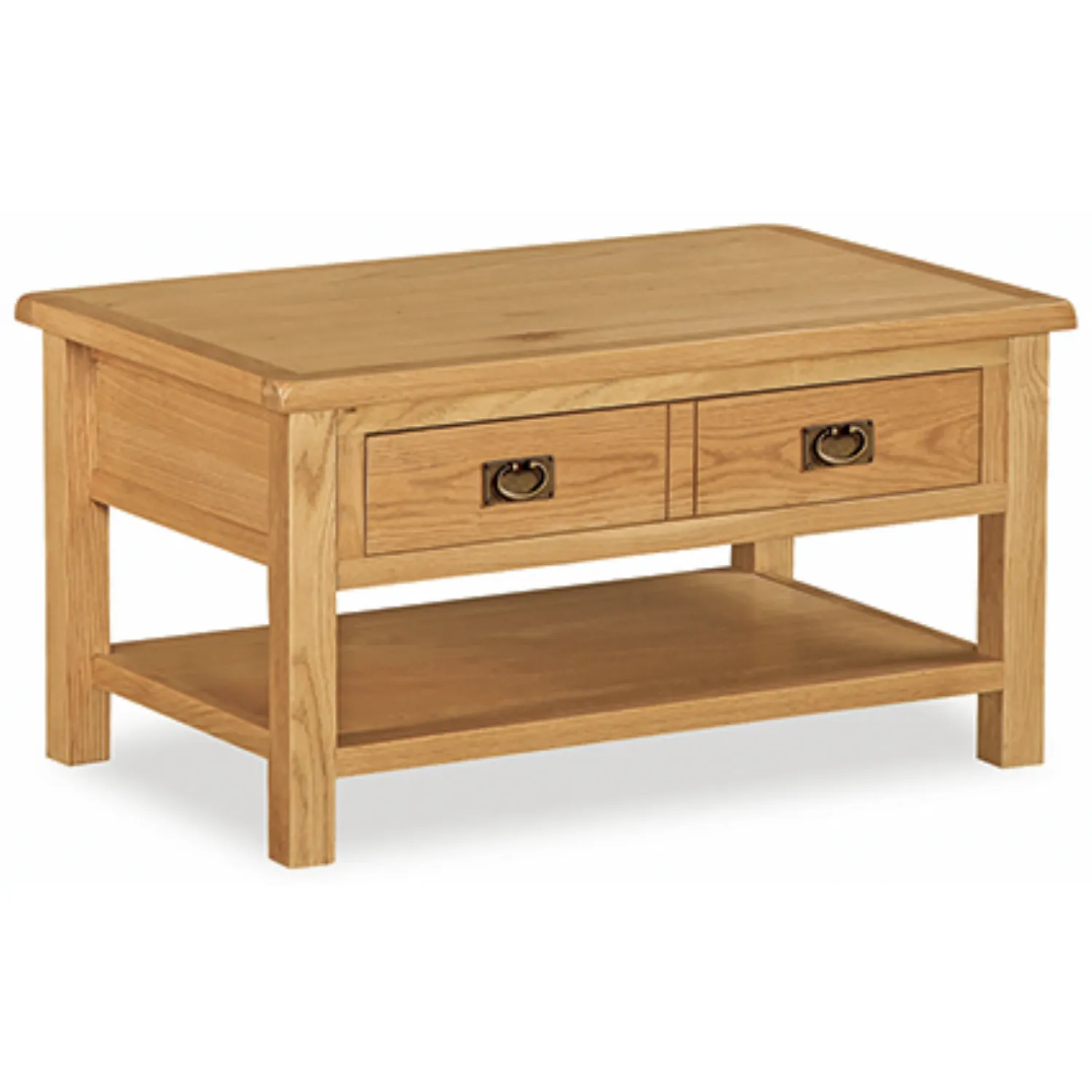 Light Oak Coffee Table with Drawer and Shelf