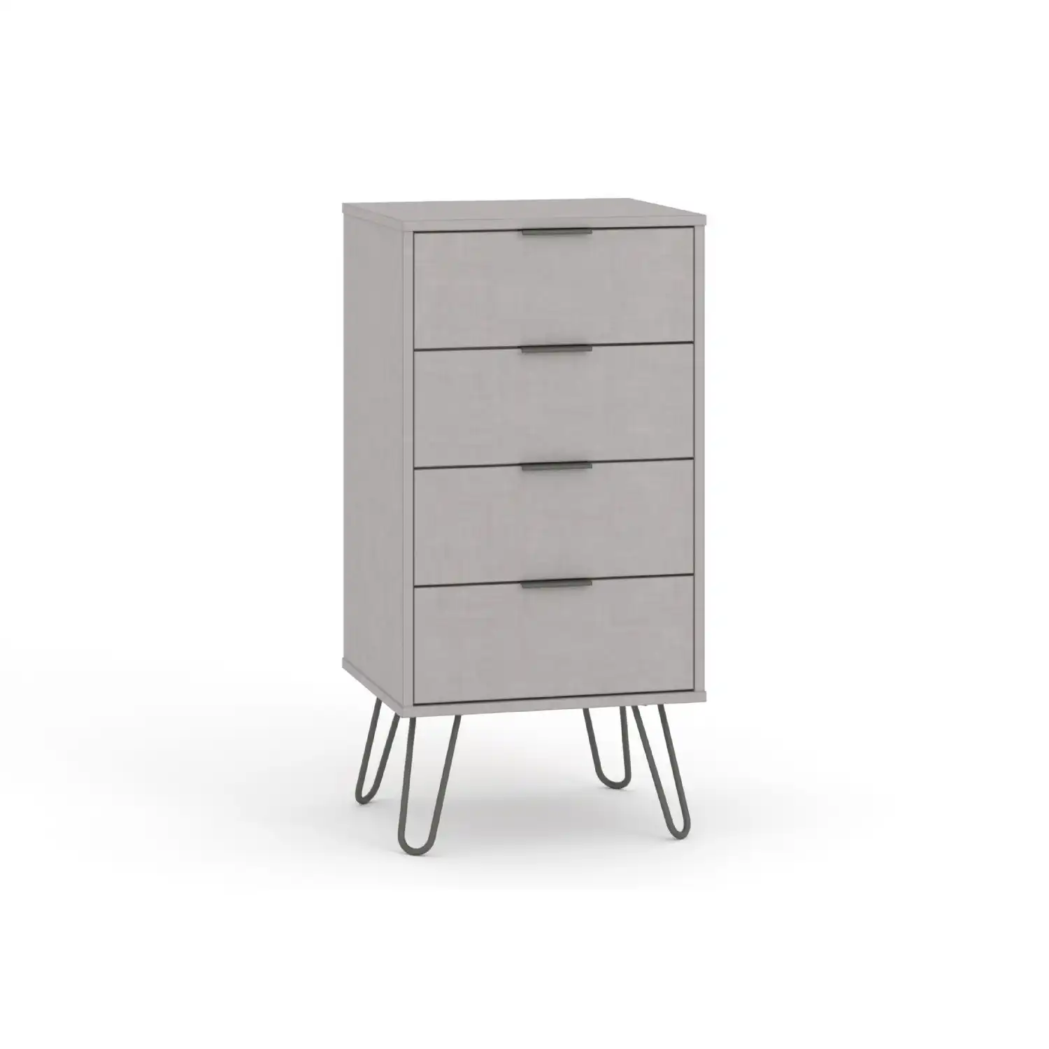 Stylish Narrow Grey 4 Tilting Drawer Bedroom Chest With Hair Pin Style Legs 9.03x4.5cm