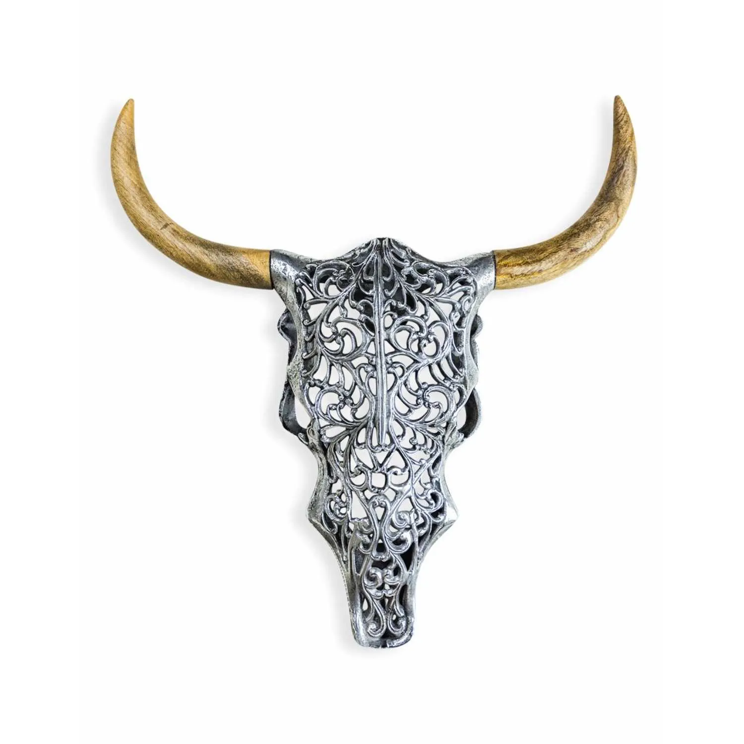 Aluminium Natural Colour Wood Horn Bison Wall Head