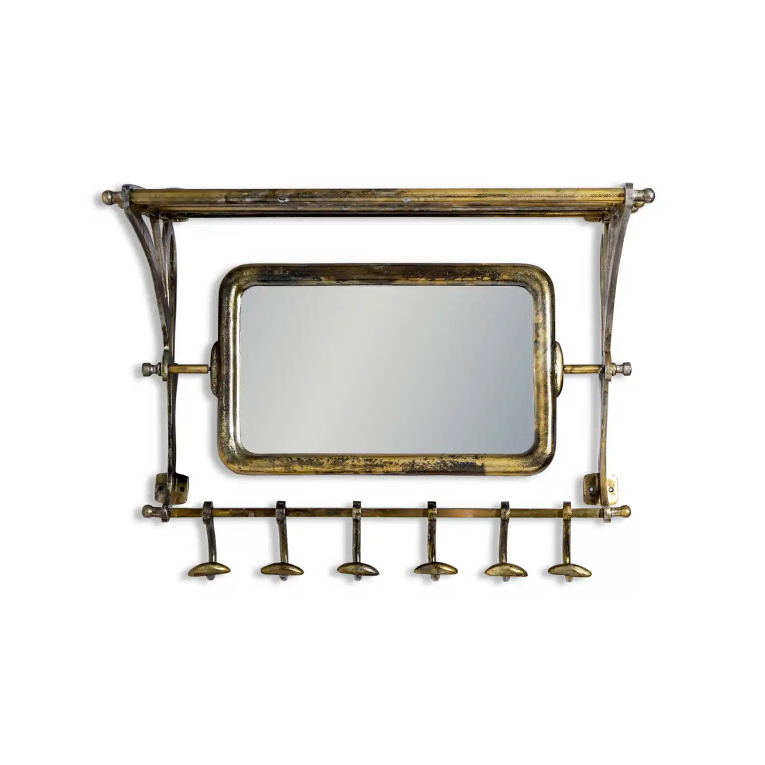 Gold Metal Luggage Wall Rack with Mirror and Hooks